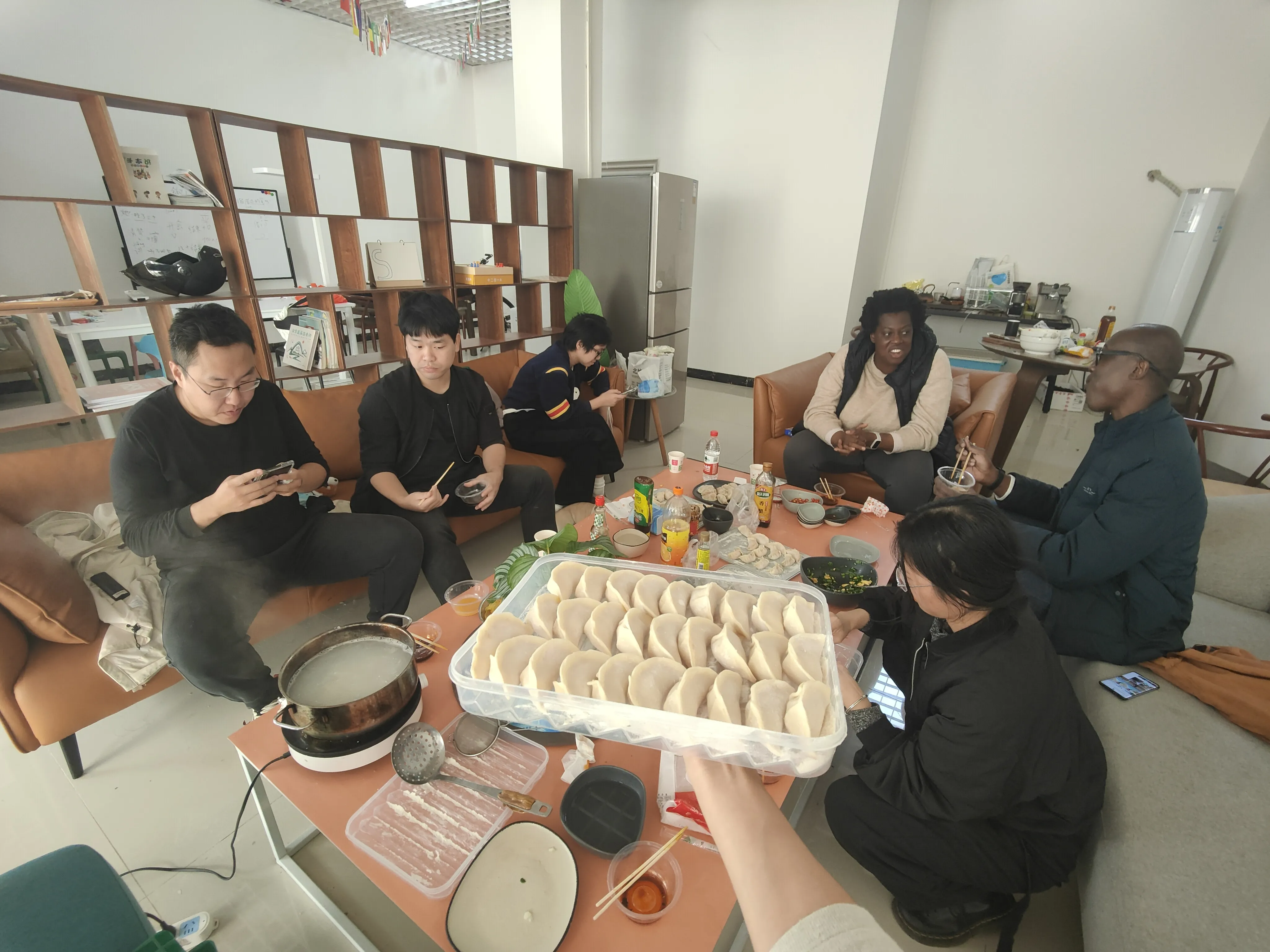 making dumplings together for chinese new year